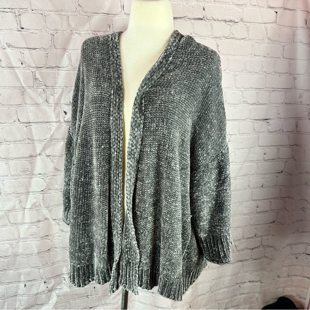 impressions silver Gray Womens L chenille Sweater cardigan open front relaxed